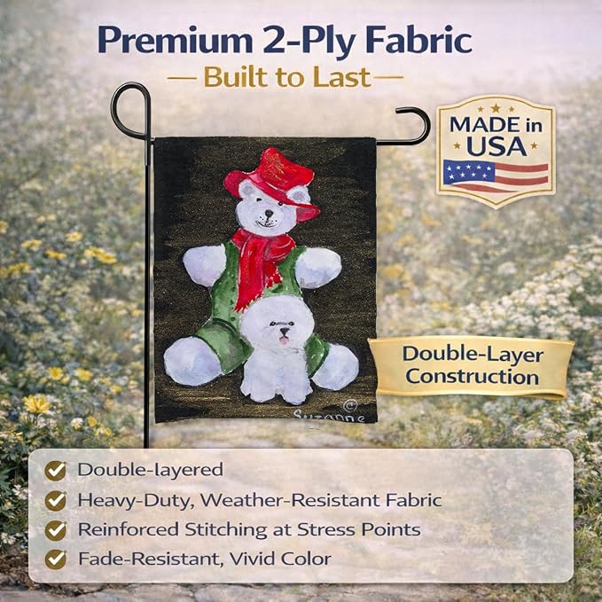 Caroline's Treasures SS8948GF Bichon Frise with Teddy Bear Garden Flag Mailbox Flag Decorative Yard Flag Banner Outside Patio Artwork Yard Flower Beds, Garden Size, Multicolor