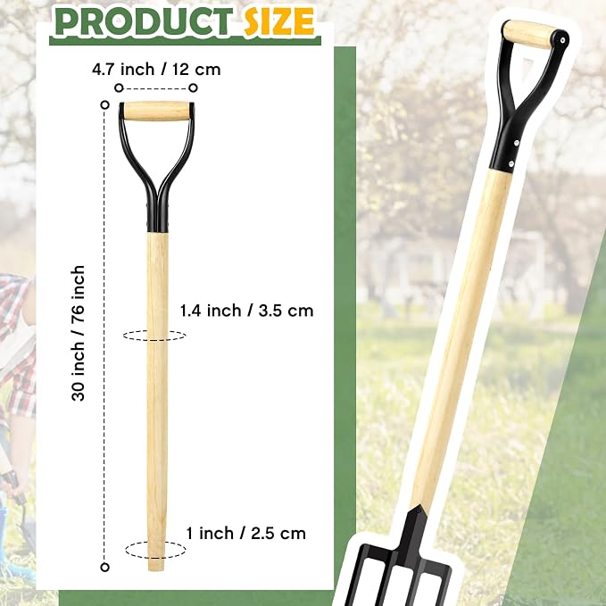 1 Pcs Pitchfork Spading Handle Replacement 30 Inch Wooden Shovel Handle Replacement D Shaped Pitch Fork Handles Tool Accessories for Shovel Scoop Hoe Rake Garden Digging