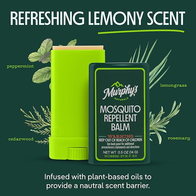 Murphy's Naturals Mosquito Repellent Balm, Plant-Based, 0.5 oz (Pack of 3) | Formulated with cedarwood, lemongrass & rosemary oils; DEET-free*, repels mosquitoes up to 2 hrs & ticks 1 hr; travel-size