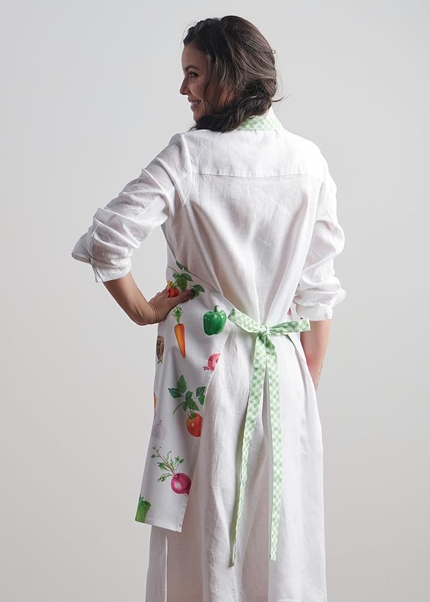 Maison d' Hermine Aprons for women with Pocket 100% Cotton (27.50"x31.50") | Adjustable Neck Strap & long ties Apron Men Chef Wedding Cooking Gardening Server Maid