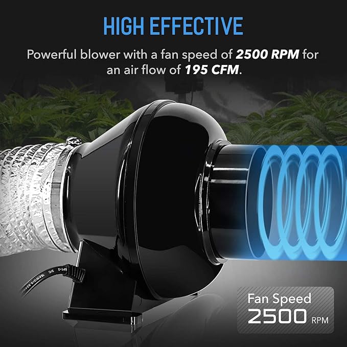 HealSmart 4 Inch 195 CFM Exhaust Inline Vent Booster Blower and 25 Feet Non-Insulated Flex Air Aluminum Foil with 2 Clamps for Indoor Grow Tent Hydroponics Ventilation, Quiet