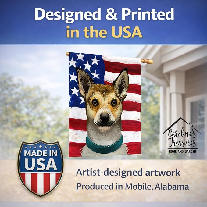 Caroline's Treasures CK6632CHF Norwegian Lundehund Dog American Flag House Flag Large Porch Sleeve Pole Decorative Outside Yard Banner Artwork Wall Hanging, Polyester, House Size, Multicolor
