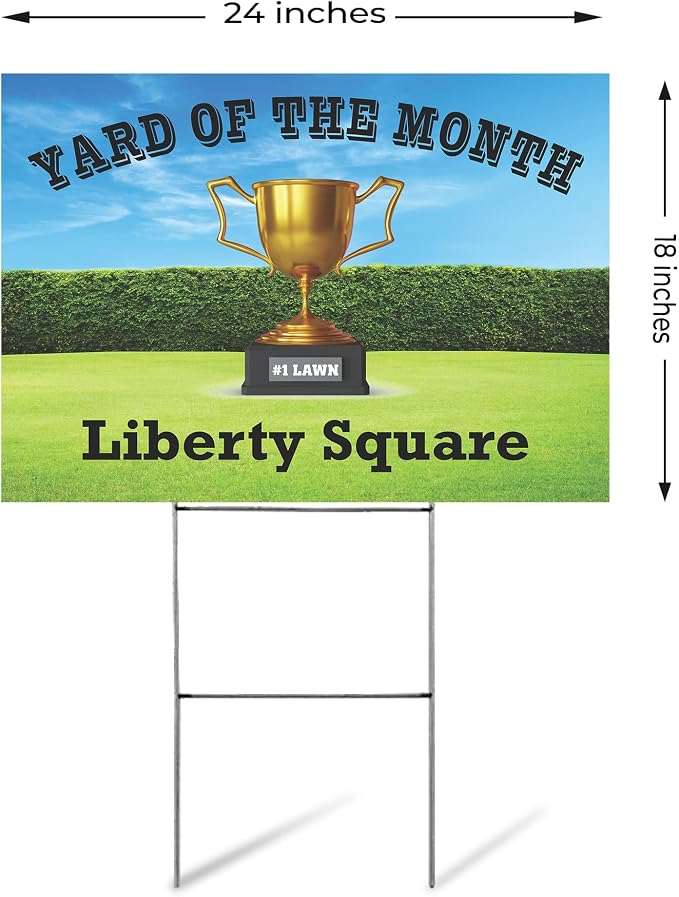 SignPro Yard of The Month Lawn Sign | Personalized Yard Of The Month Sign | 24" x 18" Corrugated Plastic Yard Sign with H Stake | Double Sided Print (Personalized)