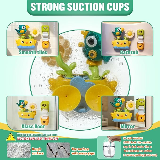 Bath Toys Toddlers 2-4, Mold Free Toddler Bath Toys for Kids Ages 1-3, Baby Bathtub Water Toys with Strong Suction Cups Waterfall Shower Toy with Bath Cups & Watering Can for 18+ Months Boy Girl Gifts