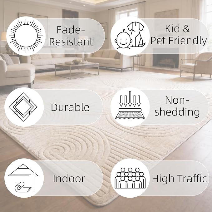 Brown Geometric 5x7 Solid Area Rug, Washable for Living Room Bedroom | Ultra Soft Thick Boho High-Low Pile Textured Indoor Carpet, Fluffy, Non-Slip Rugs for Bedside, Kids Room, Nursery,Home Office