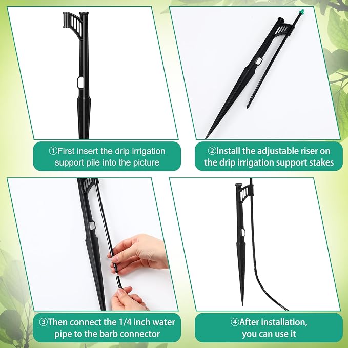 25 Pcs 12.8 Inch Drip Irrigation Stakes with 180 Degree Sprayer Emitters and Sprinkler Extension Riser 1/4 Inch Drip Line Sprinkler Support Stakes for Garden Watering System,Green