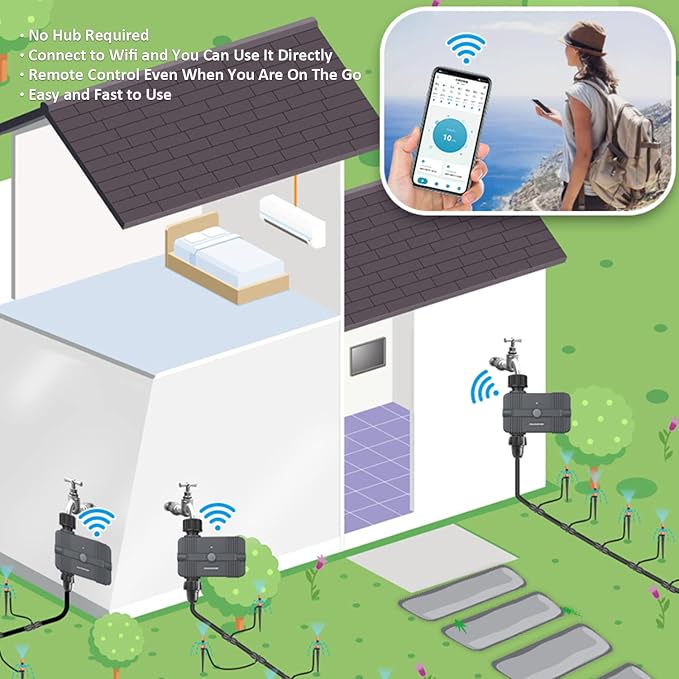 WiFi Sprinkler Irrigation Timer Garden Watering Hose Timer with Rain Delay | Automatic Water Hose Timer Compatible with Alexa & Google Assistant, Outdoor No Hub Needed for Lawn Yard Watering
