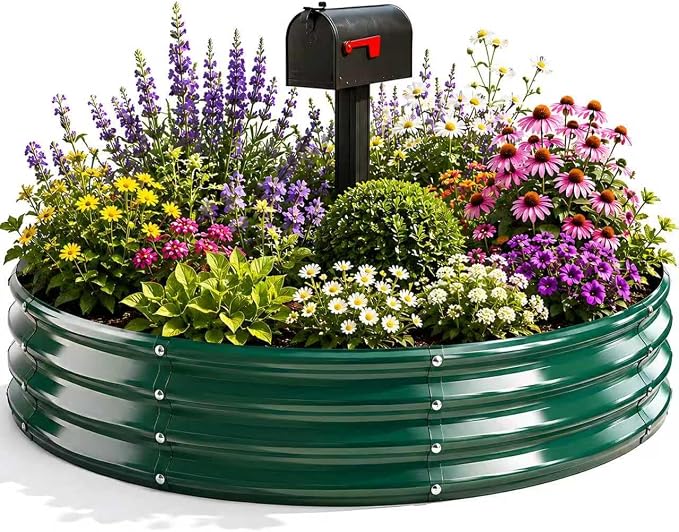 3FT Round Raised Garden Bed, Thickened Galvanized Metal Planter Box for Vegetables, Flowers & Herbs, Rust-Resistant Outdoor Gardening Bed with Modern Green Finish & Easy DIY Assembly