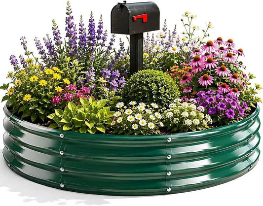 3FT Round Raised Garden Bed, Thickened Galvanized Metal Planter Box for Vegetables, Flowers & Herbs, Rust-Resistant Outdoor Gardening Bed with Modern Green Finish & Easy DIY Assembly