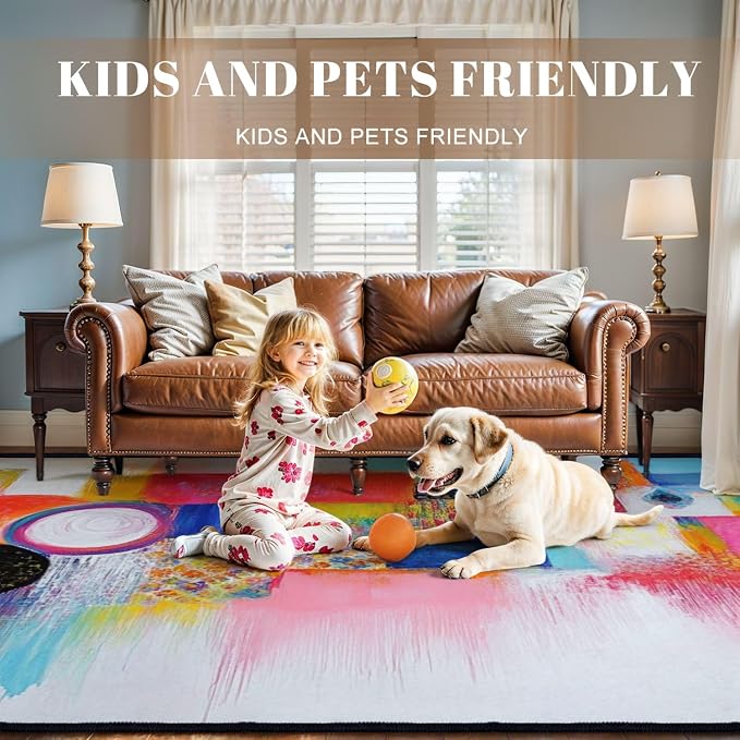 9x12 Area Rugs for Living Room Abstract Orange Pink Colorful Yellow Blue Red Texture Bold Strokes Washable Large Area Rug for Bedroom Non Slip Outdoor Carpets Soft Mats Kitchen Home Office Decor