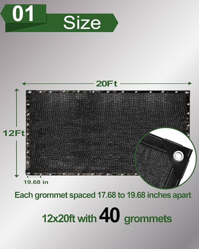 vensovo 90% Shade Cloth Netting with Grommets,12x20 Ft HDPE Heavy Duty Shade Mesh for Outdoor Use, Chicken Coop, Dog Kennel Cover, Greenhouse