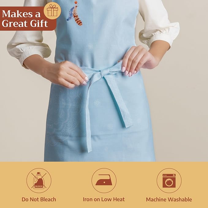 Maison d' Hermine Aprons for women with Pocket 100% Cotton (27.50"x31.50") | Adjustable Neck Strap & long ties Apron Men Chef Wedding Cooking Gardening Server Maid