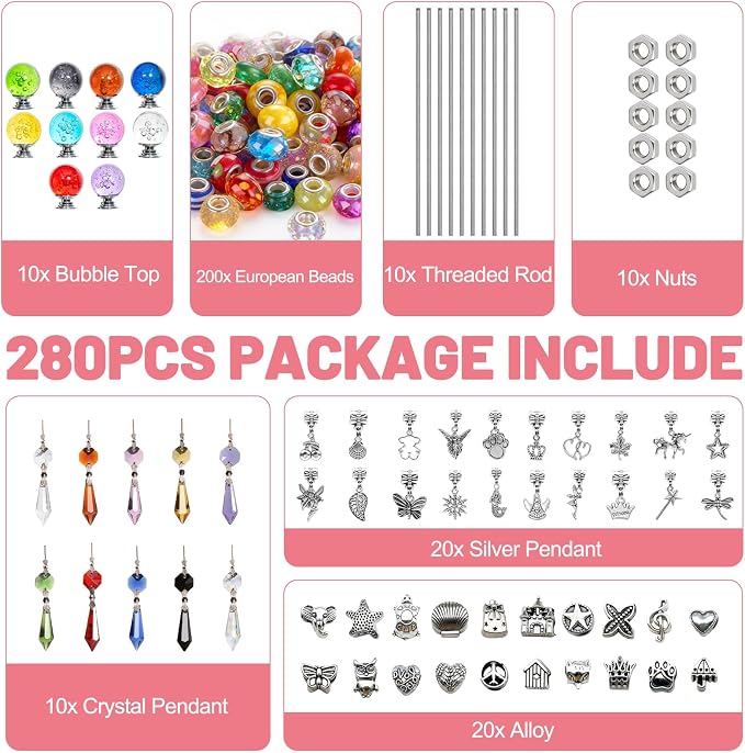 280 Pcs DIY Beaded Garden Stakes Kit with Bubble Stoppers | Garden stakes kit with beads colorful crystal stoppers, DIY fairy wands, garden decor, outdoor crafts