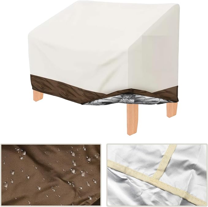 Hoypeyfiy Patio Bench Cover, Outdoor Garden Bench Cover for 2-Seater Bench, White Oxford Fabric Furniture Bench Cover with Drawstring for Patio, Porch, Yard and Garden