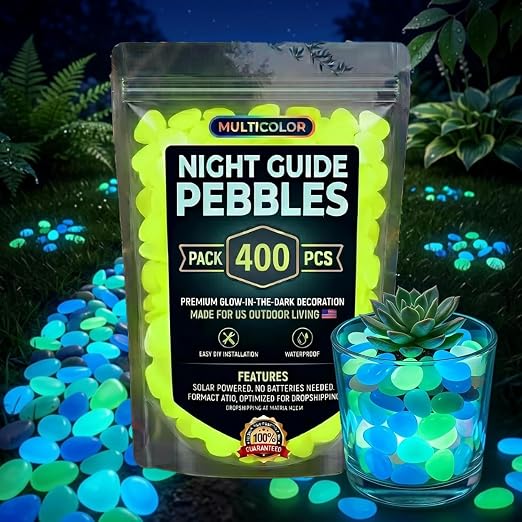 Glow Colorful in the Dark Garden Rocks – Night Guide Stones for Yard, Walkways, Fish Tanks & Landscaping, Luminous Outdoor Decorative Pebbles for Aquarium, Pathway, and Garden Decor (400, Yellow)