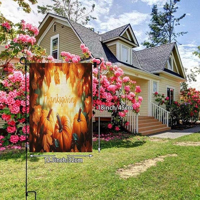 EMMTEEY Fall Garden Flag Thanksgiving Harvest Pumpkins 12.5X18 Double-Sided, Seasonal Yard Flags Orange Autumn Small Burlap Garden Flags for Outside Front/Back Door