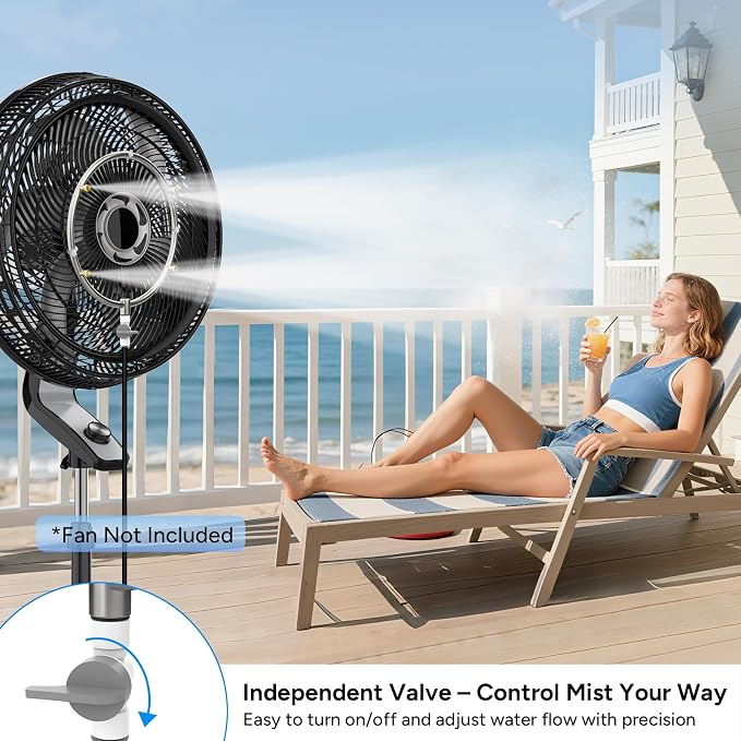 DR.PREPARE Stainless Steel Misting Fan Kit, 16.4ft Mist Hose Fan Mister, Outdoor Water Sprayer for Patio Backyard, Portable Cooling Mist System, Independent Valve for Control (Fans Not Included)