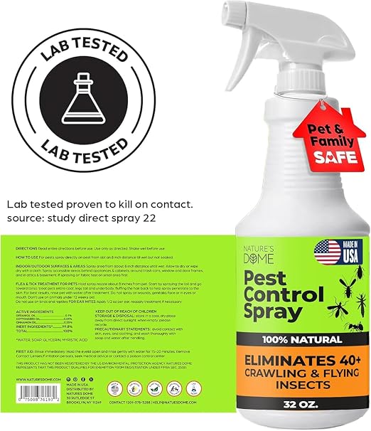 Nature’s Dome Pest Control Spray 32 Oz | Natural Ant Killer & Bug Spray for Indoor & Outdoor Use | Eco-Friendly Bug Spray for Flea, Ticks, Ant & Mosquitos | Safe for Pets and Kids