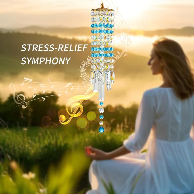 Crystal Wind Chimes Rainbow Suncatcher for Window, Garden, Patio | K9 Crystal Suncatcher, 22 Inches, Creates Rainbows Indoors/Outdoors, Ideal For Gifting, Rose Gold Hooks, Porch/Balcony