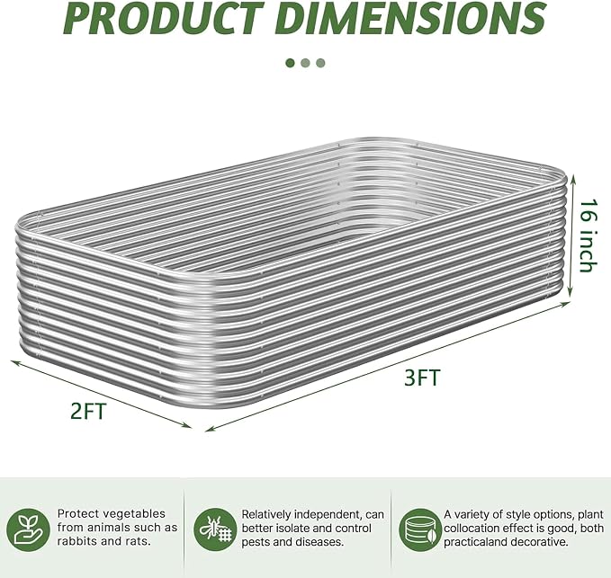 2 Pack Tall Corrugated Galvanized Steel Raised Garden Bed Outdoor, Metal Above Ground Garden Bed for Vegetables and Flowers, Raised Beds for Gardening-3x2FT