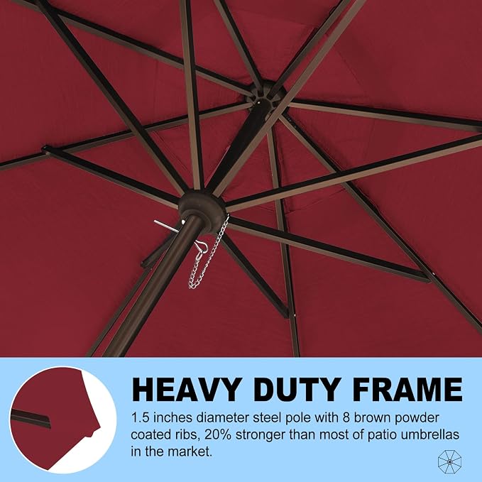 Eurmax USA 10-Year-Non-Fading 10FT 3-Tier Outdoor Patio Market Umbrella,UPF50+ UV Resistant,Heavy Duty Commercial Grade,Crank Lift Design,Windproof Vented Top for Garden,Pool,Deck,Burgundy