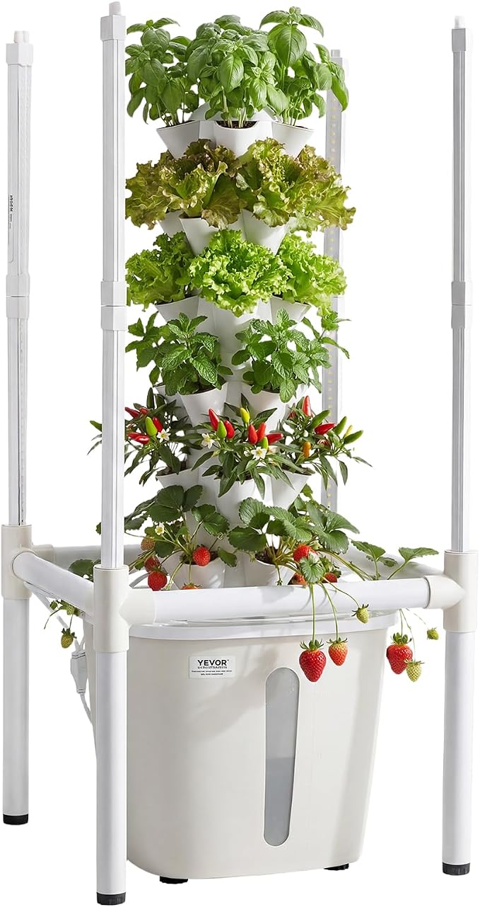 VEVOR Hydroponic Tower, 30 Pods 6 Tiers Hydroponics Growing System Kit with LED Grow Light & App Control, Vertical Home Garden with 20L Water Tank & Pump, Planter for Indoor Herbs, Fruits, Vegetables