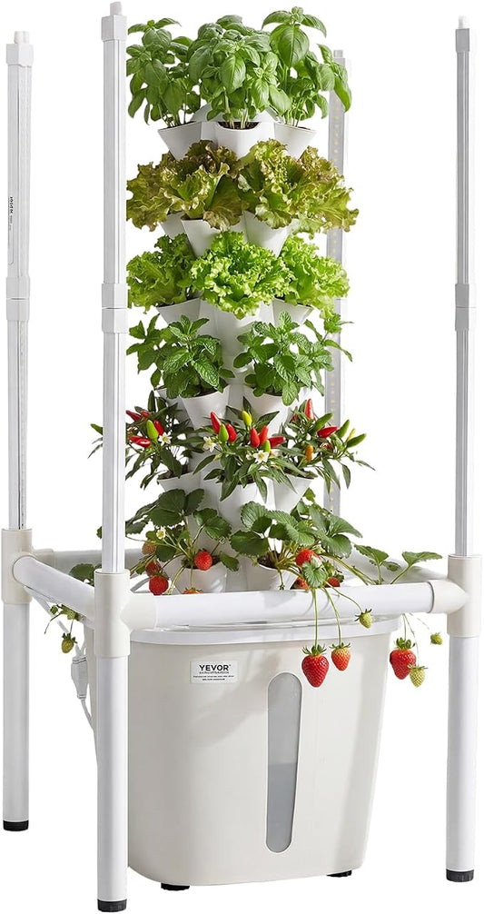 VEVOR Hydroponic Tower, 30 Pods 6 Tiers Hydroponics Growing System Kit with LED Grow Light & App Control, Vertical Home Garden with 20L Water Tank & Pump, Planter for Indoor Herbs, Fruits, Vegetables