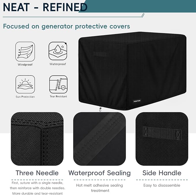 Waterproof Generator Cover 32x24x24 Inches, 600D Heavy-Duty Oxford Fabric, Dustproof and Waterproof Protection for Generators, for Most of 5000-10000W Generators. Black