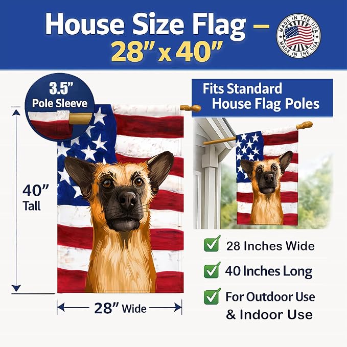 Caroline's Treasures CK6489CHF Chinook Dog American Flag House Flag Large Porch Sleeve Pole Decorative Outside Yard Banner Artwork Wall Hanging, Polyester, House Size, Multicolor