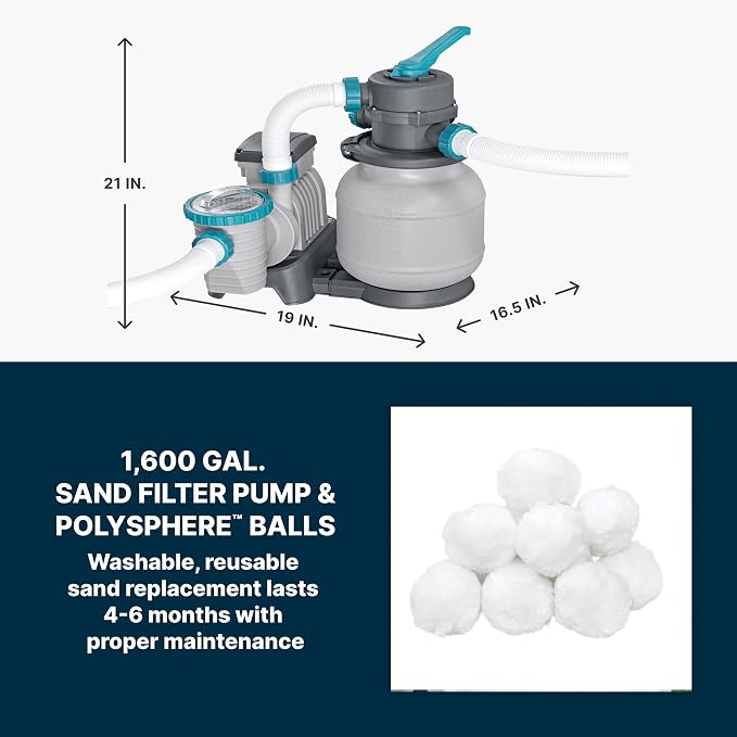Bestway APX 365 24' x 12' x 52" Above Ground Pool Set with Sand Filter Pump | Long-Lasting All-Season Swimming Pool with Galvanized Steel Frame - Ladder, Cover, and Polysphere Filtration Balls Included