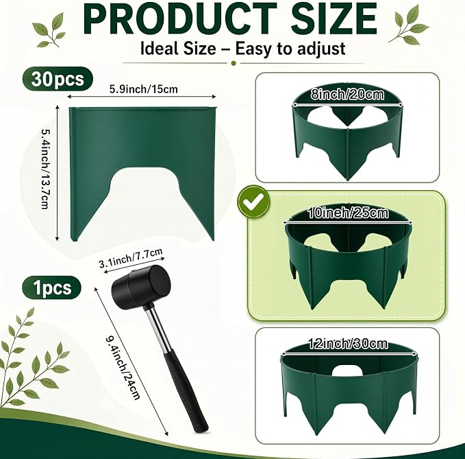 Ripeng 6 Pcs 8-12 Inch Planting Grow Rings for Outdoor Plants Green Adjustable Planting Ring Interlocking Garden Ring with Rubber Mallet to Separate Rock Pest for Deep Watering Veggies Herbs Flowers