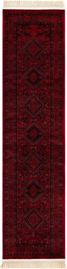 Unique Loom Tekke Collection Area Rug - Sheibani (2' x 8' Runner Red/Black)