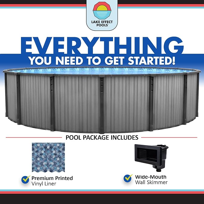Lake Effect Pools 'Bora Bora' 24 ft Round Above Ground Swimming Pool | 52 Inch Resin Protected Steel Sided Walls | Bundle Includes: 25 Gauge Overlap Liner & Widemouth Skimmer