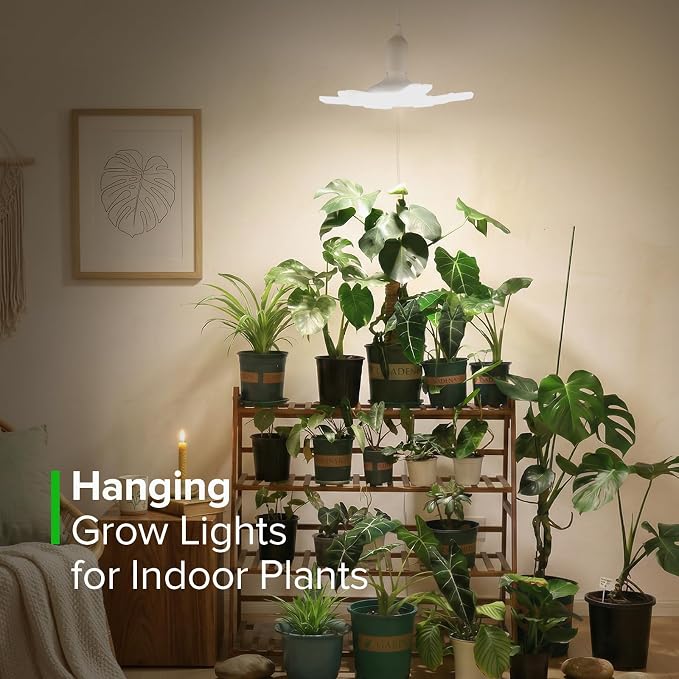 SANSI Hanging Grow Lights for Indoor Plants, 60W Hanging Plant Light with Timer, Adjustable 6-Panels, Full Spectrum, 4700LM, 4000K Daylight, Pendant Grow Light, 16.4FT Power Cord for Tall Large Plants