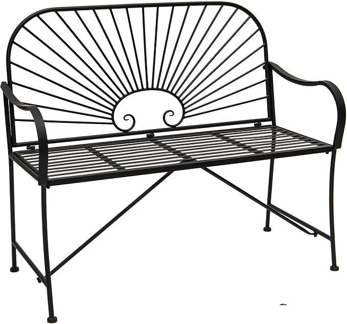 XBrand 44" L Iron Sun-Patterned Seat for Two, Patio & Porch Furniture for Park, Yard, Lawn, Balcony, Backyard – Black