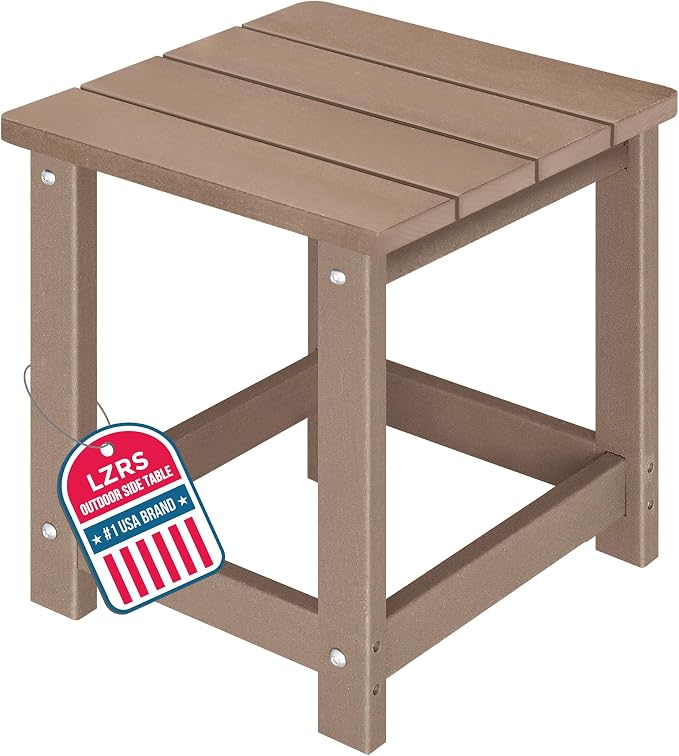 LZRS Patio Side Table, Heavy Duty HDPE Outdoor End Table with Wood Texture, Weatherproof Composite Table for Adirondack Chairs, Deck, Pool, Indoor/Outdoor, No Peeling or Cracking(Weathered Wood)