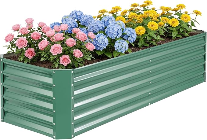 6×2×1.4ft Galvanized Raised Garden Bed Kit, Metal Planter Boxes Outdoor, High Raised Beds for Vegetables, Fruits, and Flowers - LotusGreen