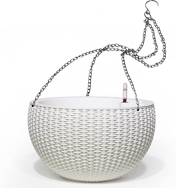 Dexceder 13.5 Inch Self Watering Hanging Planter (White) | Thickened Large Hanging Basket Flower Plant Pot with Water Level Indicator Indoor Outdoor