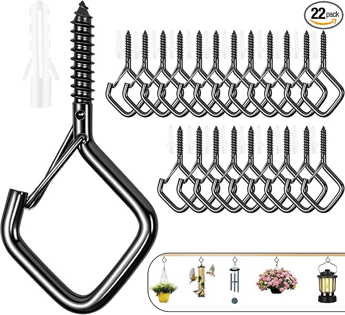22 PCS Metal Black Eye Screw Hooks for Hanging Heavy Duty.Windproof Ceiling Hooks for Hanging Plants,Cup,Wind Chime,Bird Feeders,Christmas String Lights at Indoor&Outdoor 2.2 Inch