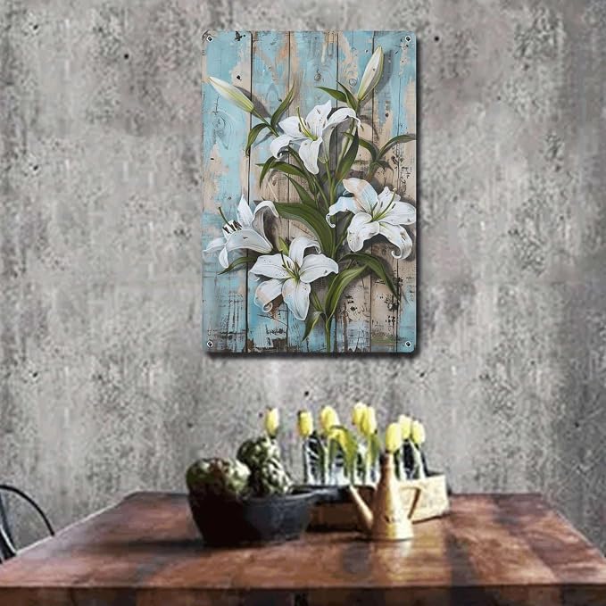 Metal Sign Tin Sign Vintage Wall Art Antique Master's Lilies Tin Sign for Rustic Elegance Shabby Chic Style and Corrosion Resistant Al Funny Garden Signs for Home Decor 6×8 Inches
