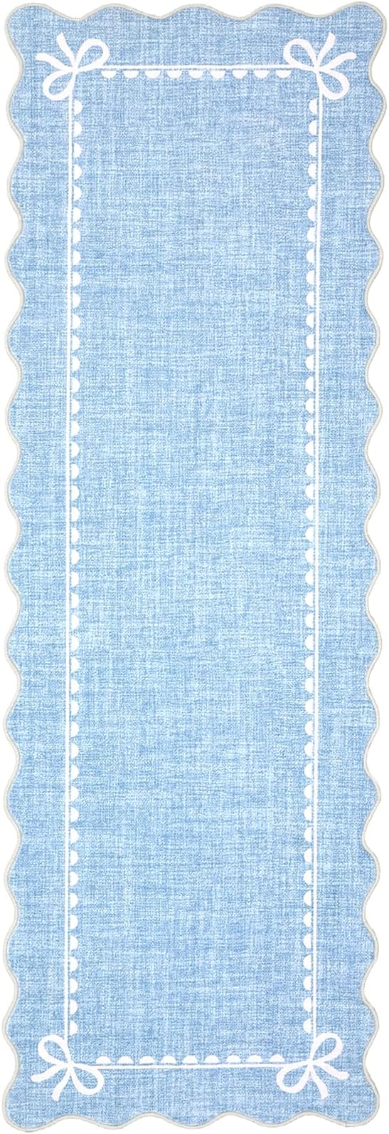 GarveeHome Scalloped Hallway Runner Rug 2.5x10 Non Slip Bedroom Rugs, Blue | Washable Bow Rug for Girls Dorm Nursery Living Room Entyrway Kitchen, Soft Low Pile Ultra-Thin Stain Resistant Indoor Carpet