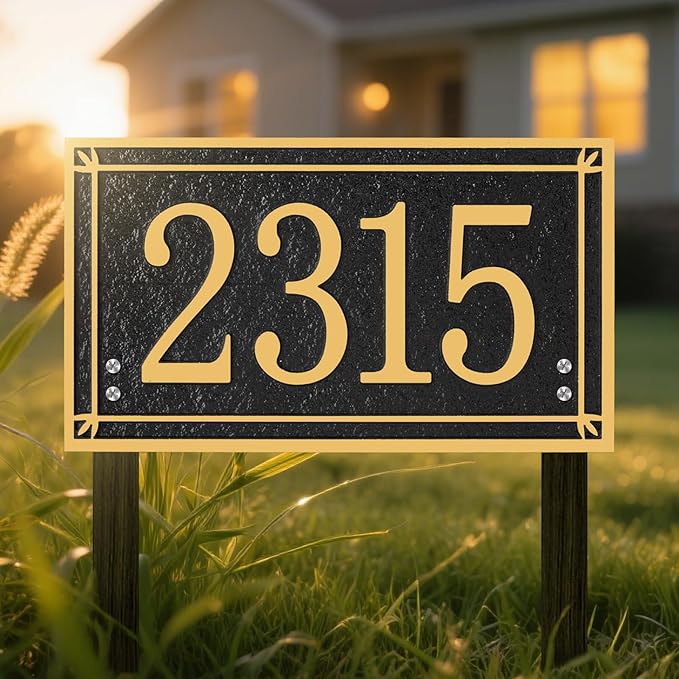 Custom House Address Sign, House Number Plaque Sign for Lawn,Yard,Ground,Driveway,Garden with 2 Stakes,Style 3