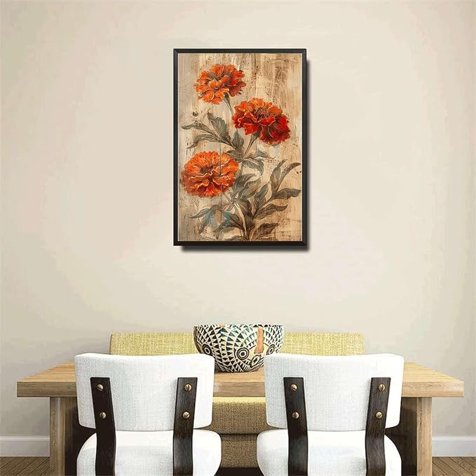 Metal Sign Tin Sign Vintage Wall Art Shabby Chic Marigold Tin Sign for Joyful Antique Gardens Rustic Wall Decor and Distressed Wood Su Vintage Decor for Club 6×8 Inches with Metal Frame