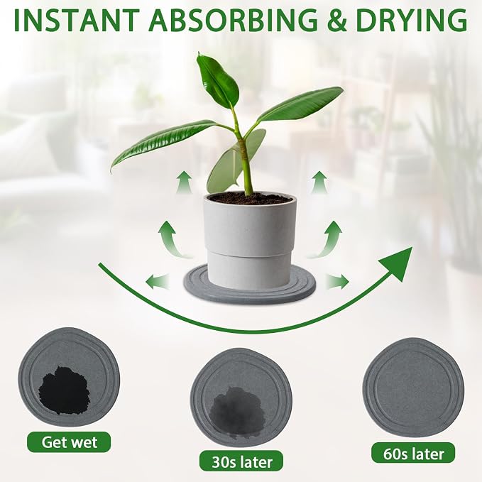Linidcoud Plant Saucers for Indoors, 6 Pack 10" Quick Dry Diatomite Plant Drip Water Catcher Trays for Pots, Diatomaceous Earth Planter Drainage Saucers Plates to Catch Water for Flower, Stone Gray