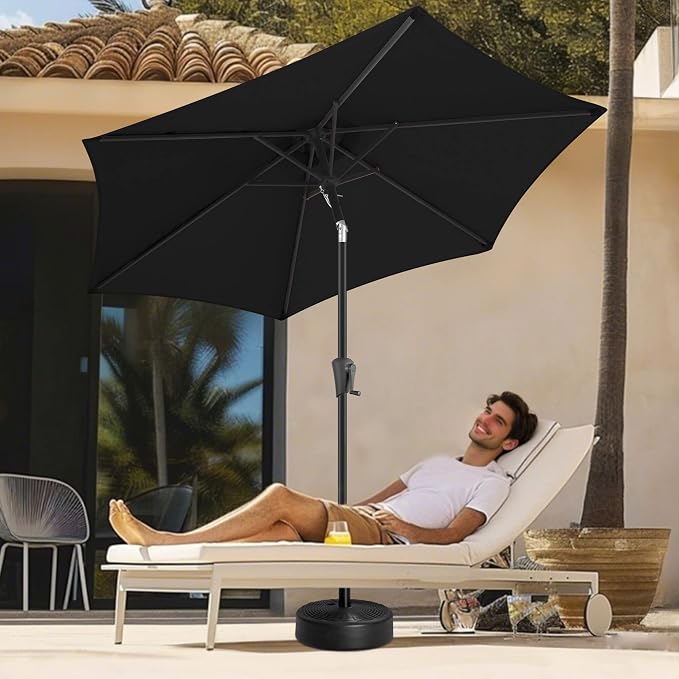FLAME&SHADE 7.5ft Patio Umbrella - Outdoor Umbrella with Push Button Tilt and Crank for UV Protection, Table Market Umbrella for Garden, Deck, Backyard, Pool and Beach(Black)