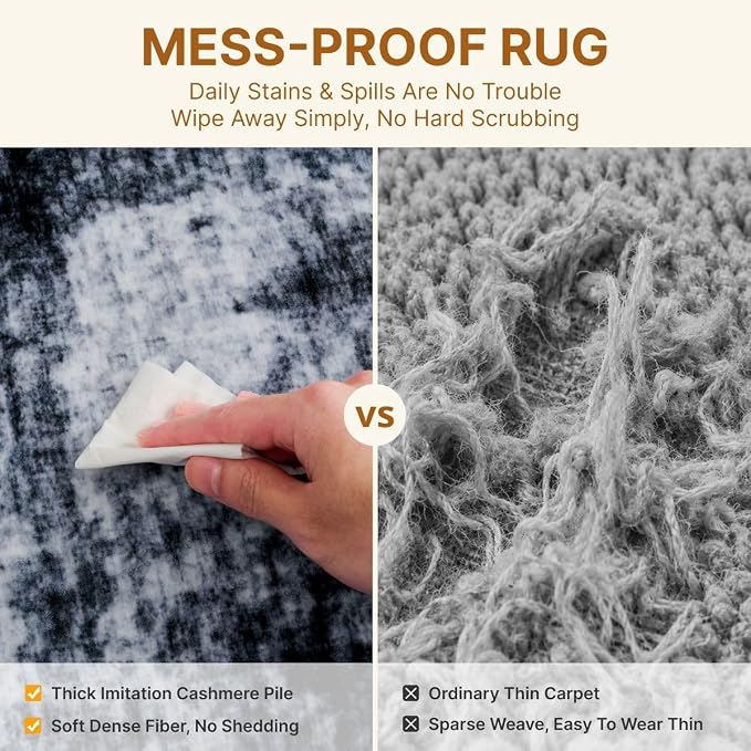 Abstract Area Rug 3x5 Ft Washable Rugs for Entryway Indoor | Brown Non Slip Kitchen Rug Printed Faux Wool Throw Rugs, Neutral Modern Indoor Mat for Entrance Bedroom Office Home Decor