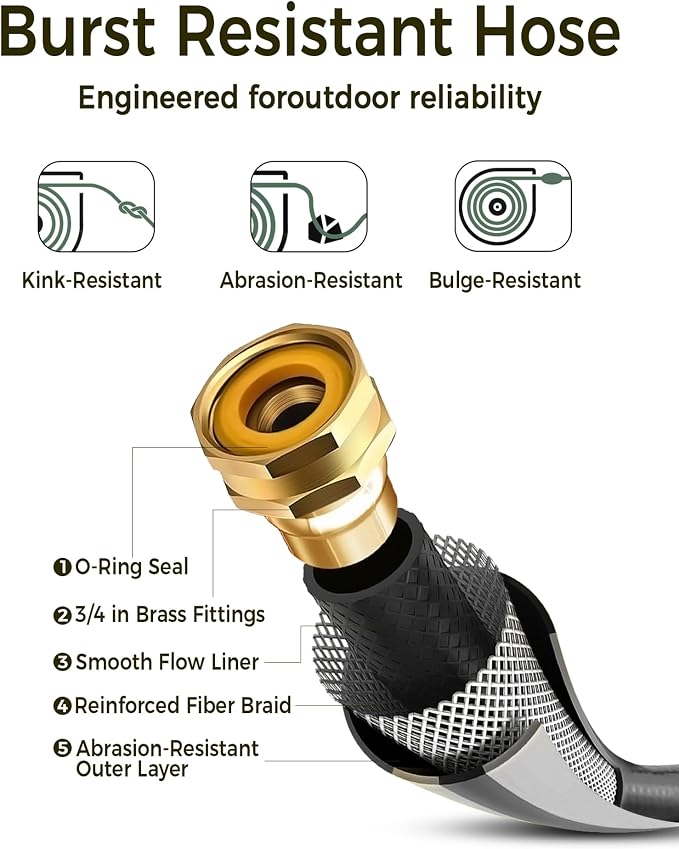 GLAHODEN Retractable Garden Hose Reel 1/2 in x 100 ft, 2025 Upgraded Dual Ratchet Lock UV & Freeze Protection Brass Seal Slow Retraction Anti-Tangle Hose 180°Swivel Reinforced Scaffold Wall Mount
