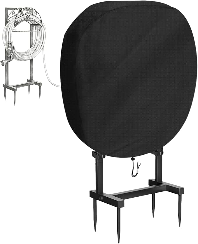 Water Hose Holder Cover for Outside,500D Waterproof Covers for Garden Hoses Rack for Outside Freestanding,Heavy Duty Garden-Hose Stand Shield (34x10.6x38in,Black)