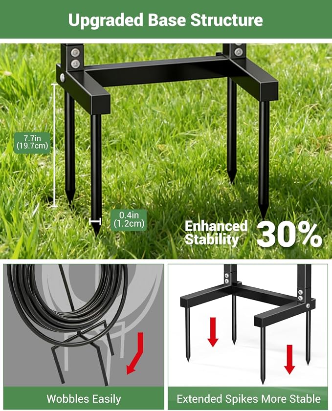 HZE Garden Hose Holder, Freestanding Water Hose Reel Stand for Outside, Heavy Duty Detachable Metal Storage Rack Holds 160 FT for Yard Lawn Farm, Black