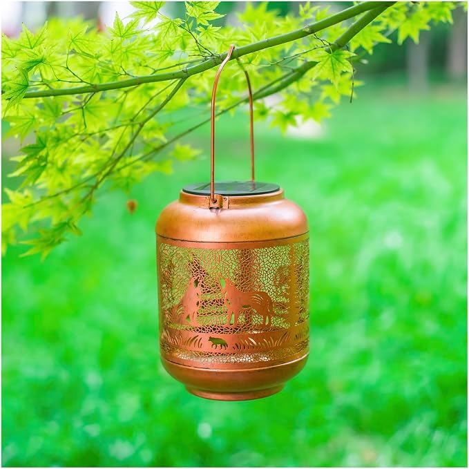 Wolf Solar Lanterns Outdoor Waterproof Hanging Solar Lights Wolf Gifts for Women Men Mom Metal Decorative LED Outdoor Lanterns for Patio, Lawn, Landscape, Garden Decor, Yard Decorations